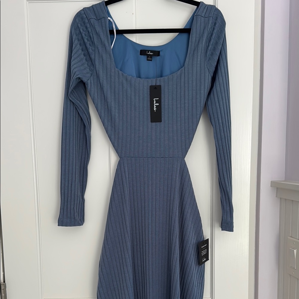 Lulu's Blue Sheath Scoop Neck Dress